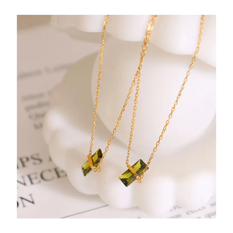 Trend Women Jewelry Zircon Green Designer Pendant Necklace PVD gold plated 316L stainless steel olivine gem pendant necklace