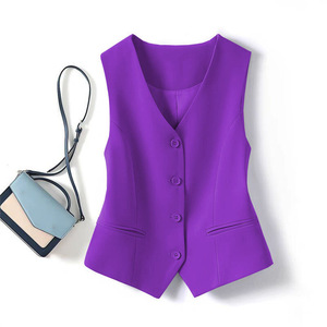 New Arrival <strong>Women's</strong> Retro <strong>Sleeveless</strong> Slim Fit Waistcoat Solid Color V Neck Single Breasted Suit Vest <strong>Coat</strong> Tops - Product Image 4