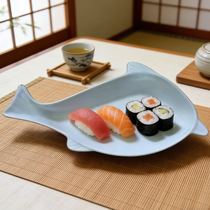 Plato de Sushi con Forma de Pez de Melamina de 13x6 Pulgadas para Servir Comida Japonesa, Ideal para Sushi y Dim Sum Asiáticos - Product Image 4