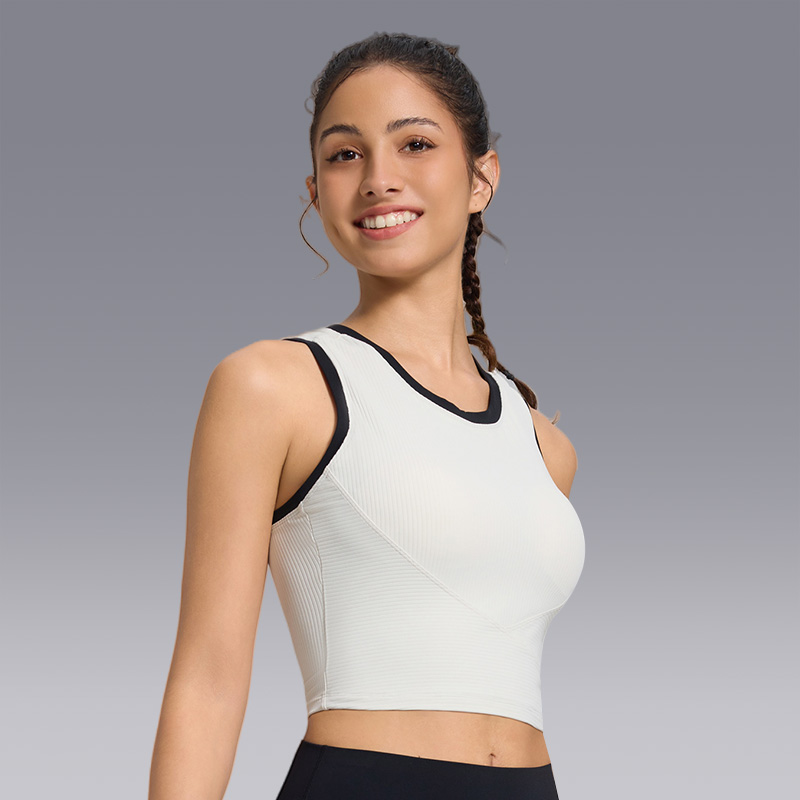 Custom Nylon Spandex High Stretchy Sleeveless Workout Sports Crop Tops Quick Dry Racerback High Support Gym Yoga Tank Tops