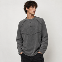 T-shirt unisexe à manches longues en coton tricoté 100% avec logo personnalisé, coupe ample vintage délavée, anti-plis, 320g, col rond, style streetwear