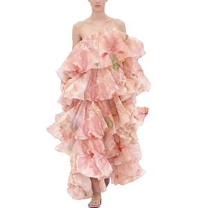 SS093 Nuovo Abito da <span class=keywords><strong>Sera</strong></span> Elegante in Chiffon Stampato con Spalle Scoperte, Stile Europeo-Americano, Lunghezza a Terra, per Donna - Product Image 5