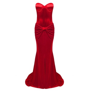 Hot Sexy Red Two Piece Evening Party Prom Vestidos Sweetheart Neckline Corpiño para combinar con el vestido <span class=keywords><strong>de</strong></span> sirena <span class=keywords><strong>de</strong></span> terciopelo - Product Image 6
