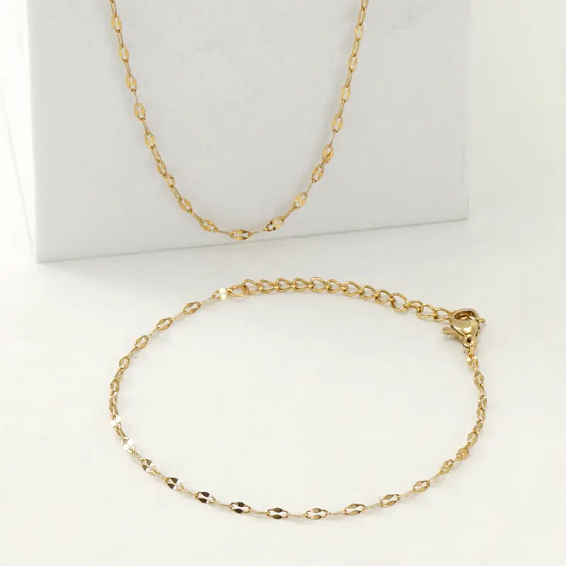 Spot Goods Minimalist Stainless Steel 18K Gold Waterproof Fashion Chain Women Simple Necklace Bracelet Jewelry Set