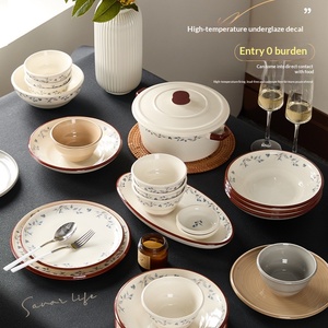 ชุดจานเซรามิกเคลือบสีใต้เคลือบ ชุดภาชนะบนโต๊ะอาหาร สไตล์จีนใหม่ ทันสมัย เรียบง่าย คุณภาพสูง ชุดจานชาม - Product Image 5