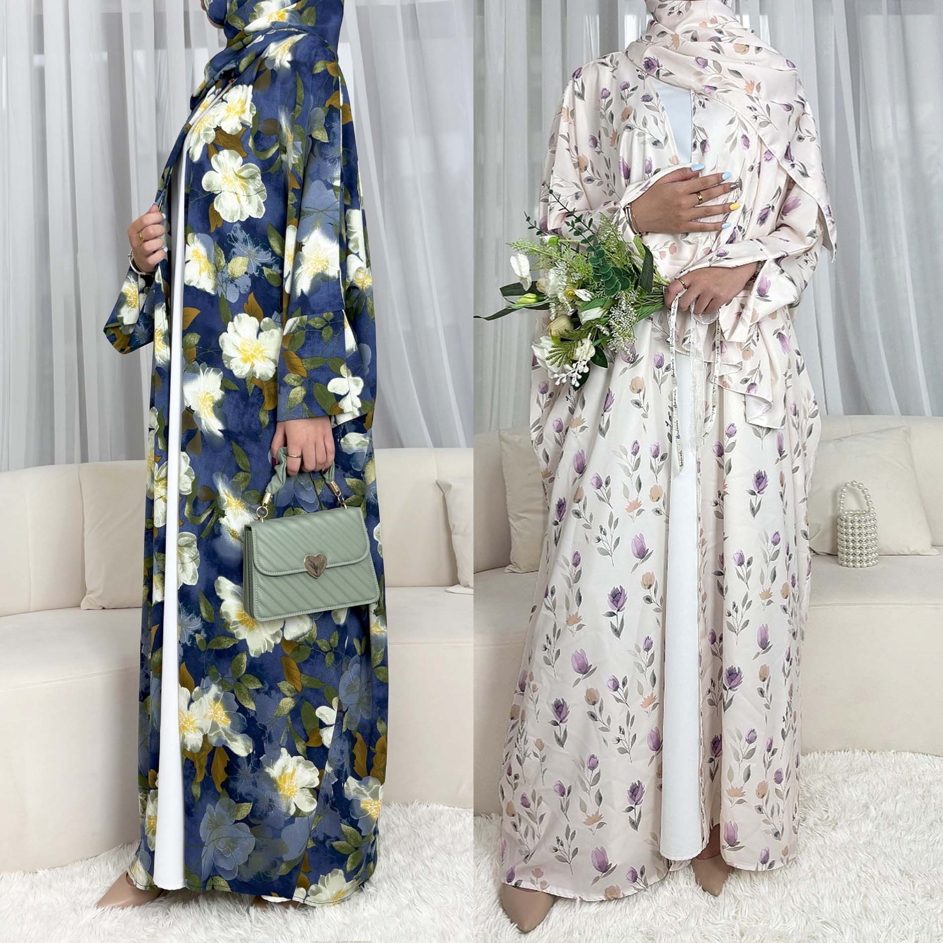 Burka Aperto Davanti In Chiffon Color Rosa Cipria – Abaya Elegante E Moderna