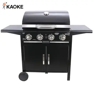 KAOKE 25 Inch Ce Approval Barbecue Natural Gas BBQ Grill Top Quality 4 Burners Outdoor Trolley Portable BBQ Gas Grills Supplier