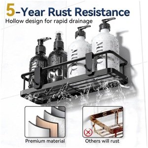 Estante de Almacenamiento para Esquina de Baño, Juego de 5 Piezas, Montado en la Pared, Negro, Organizador de Ducha Resistente, Estantes para Baño - Product Image 4