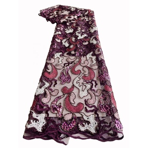 Vestido de fiesta tela de encaje de tul para boda nigeriana tela bordada de lentejuelas de malla africana de alta calidad 100% poliéster - Product Image 3