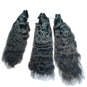 Ensemble d'extensions de cheveux humains vierges malaisiens naturels à cuticule alignée style indien ondulation droite haute densité - Product Image 1