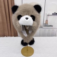 Venta al por mayor de fábrica: Nuevo gorro de moda de felpa con orejeras de panda para niños, forrado de lana, a juego para padres e hijos, gorro de juguete tipo jersey para exteriores.