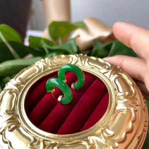 Jialin Gioielli di giada con 18k placcato oro pietre Naturali giada cinese orecchini a cerchio verde viola giada orecchino di fascino delle donne gioielli - Product Image 4