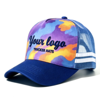 Casquettes de camionneur en gros style australien à rayures, design personnalisé, logo brodé 3D, impression par sublimation, casquettes en maille à fermeture à pression