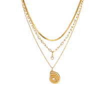 Collier triple couche en acier inoxydable plaqué or avec pendentif coquillage incrusté de diamants, style rétro, accessoire personnalisé pour femme YEHHY