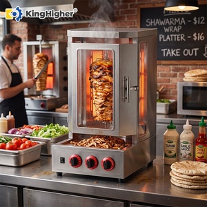 Máquina Comercial de <span class=keywords><strong>Shawarma</strong></span> a Gas con 3 Quemadores, Máquina de Doner Kebab de Acero Inoxidable, Máquina para Hacer Gyros de Pollo con Puerta de Vidrio - Product Image 1
