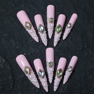 Precio de fábrica al por mayor, uñas postizas de cobertura completa con gotas de agua largas, uñas acrílicas de lujo hechas a mano con diseño de estrella y mariposa. - Product Image 4