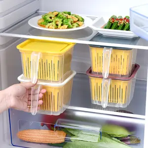 二層冷蔵庫はハンドルと蓋付きの生鮮食品野菜フルーツ収納オーガナイザーボックスを保ちます