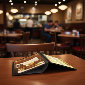 Cubierta de Menú Negra de 8.5x11 Pulgadas, 1 Página, 3 Pliegues, Muebles de Restaurante, Cuero PU, Diseño Contemporáneo - Product Image 2