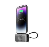 Mini batterie externe sans fil 3 en 1 5000 mAh avec câble USB-C intégré et support pliable pour téléphone