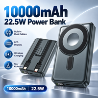 Batterie externe magnétique 10000mAh 22.5W avec charge sans fil 15W, câbles Type C intégrés, écran LCD et support de téléphone