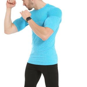 Custom Men's Slim Fit Sporty T-Shirt Quick Drying Breathable High Elasticity Seamless <b>Knitted</b> <b>Tight</b> Clothes Print for Sports - Product Image 3