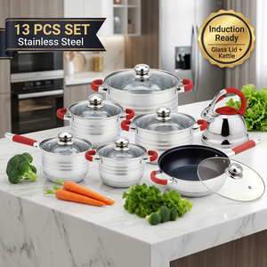Juego <span class=keywords><strong>de</strong></span> Utensilios <span class=keywords><strong>de</strong></span> Cocina <span class=keywords><strong>de</strong></span> Acero Inoxidable <span class=keywords><strong>de</strong></span> 13 Piezas, Juego <span class=keywords><strong>de</strong></span> Ollas y Sartenes <span class=keywords><strong>de</strong></span> Inducción <span class=keywords><strong>con</strong></span> <span class=keywords><strong>Tapa</strong></span> <span class=keywords><strong>de</strong></span> <span class=keywords><strong>Vidrio</strong></span>, Tetera, <span class=keywords><strong>Sartén</strong></span> <span class=keywords><strong>Antiadherente</strong></span> para Cocina Casera - Product Image 1