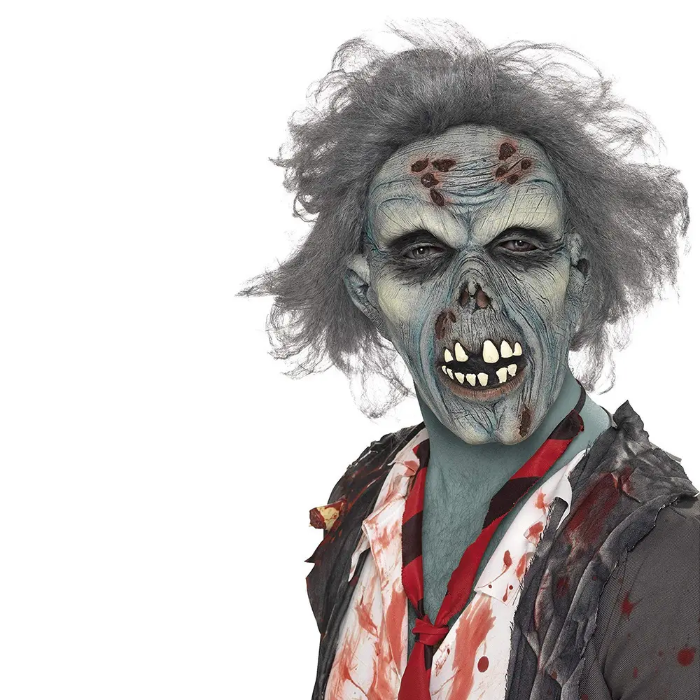 Nueva máscara de zombi de terror con peluca disfraz de vampiro monstruo malvado máscara de látex disfraz accesorios de zombi máscara de Halloween