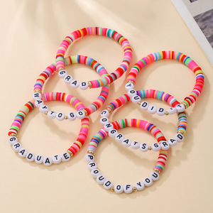 Polymer Clay <b>Beaded</b> Graduation <b>Bracelet</b> Colorful English Letter Unisex Jewelry Gift - Product Image 2