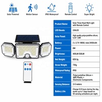 Lampe murale solaire 226 LED à 3 têtes avec télécommande, étanche IP65, détecteur de mouvement extérieur