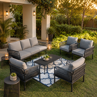 Modernes Outdoor-Gartensofa-Set mit Metallrahmen UV-Beständiges PE-Rattan Wasserdichte Kissen Rost- und Wasserfest Umweltfreundlich
