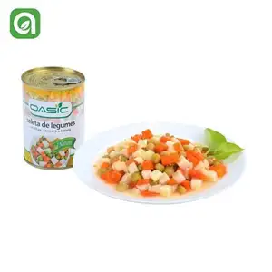 Nuovo raccolto fresco a buon mercato in scatola verdure miste cibo con carote e piselli