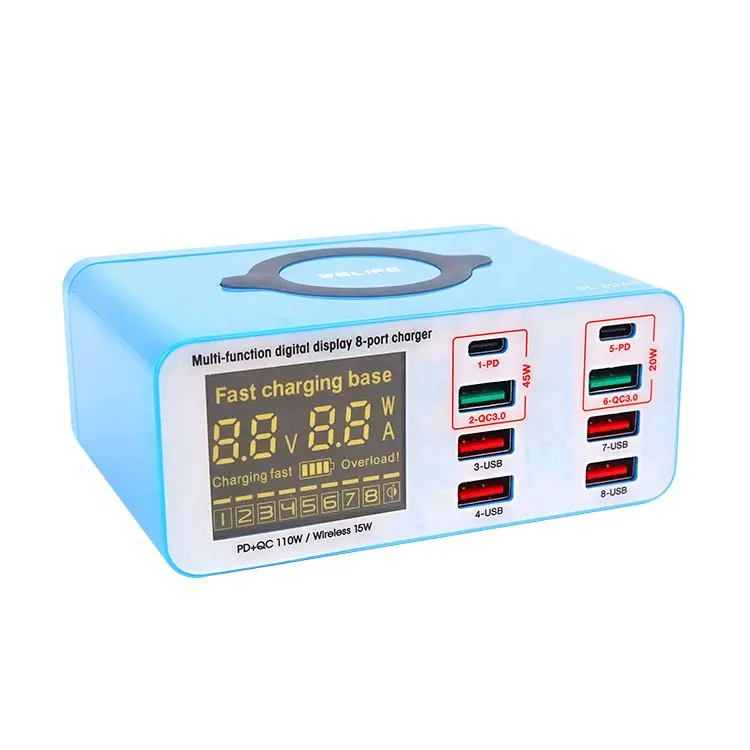 Новый Relife RL-304S 1 + 8 смарт-устройство для быстрой зарядки 15 Вт беспроводной зарядки двойной QC3.0 и 45W быстрое зарядное устройство с 8 портами