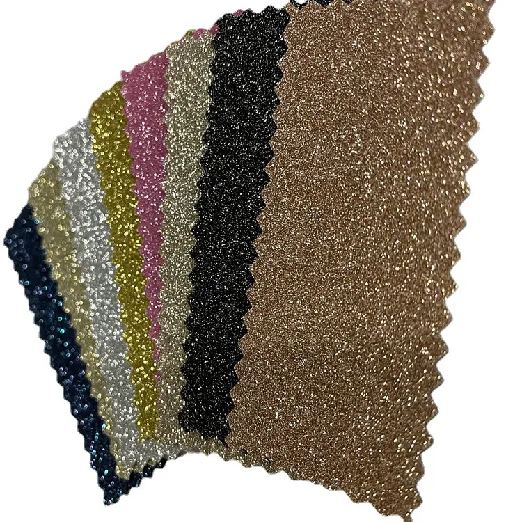 Wholesale Faux Leather Soft Elastic Backing Fine Polyester Glitter Fabric For Decoration Shoe Craft