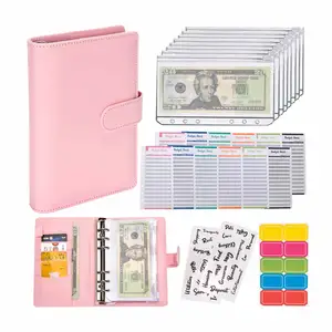 A6 Custom Cover Light Pink PU Leather Money Saving Budget Binder with Cash Envelopes
