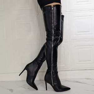 Bottes hautes pour femme, style occidental, grande taille 47, au-dessus du genou, à fermeture éclair latérale, talon aiguille, bout pointu, bottes longues jusqu'au-dessus de la cuisse, collection automne - Product Image 6