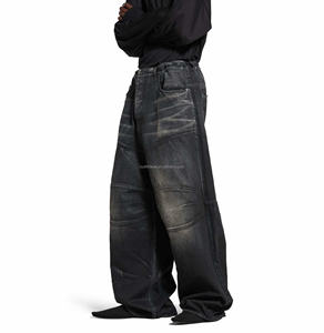 Coupe ample avec étiquettes Unisexe Genou Empiècements Baggy Pantalon Large Jambe Imprimé Ceinture Hommes Baggy Pantalon Anneau Italien Denim George V Baggy Jeans - Product Image 1