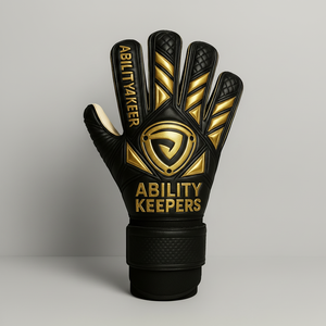 Guantes de Portero Ability Keepers Premium Pro Match Negro y Dorado con Revés en Relieve y Logotipo 3D Hecho de Goma y Látex - Product Image 1