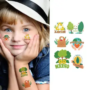 Custom Cartoon World Environment Day Face Hand Tattoo Stickers For Kids Green Plant Temporary Tattoos