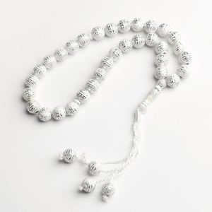 Islamic Prayer <strong>Beads</strong> Muslim White <strong>11mm</strong> Patterned <strong>Beads</strong> Dhikr TASBIH Ramadan Eid Al-Fitr Religious Jewelry - Product Image 1