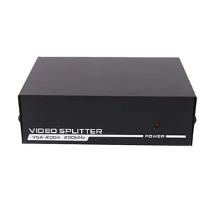 Kotak Splitter VGA 200 Mhz kompak 4 Port/cara meningkatkan sinyal-hitam