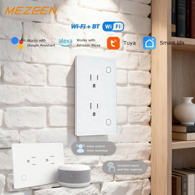 Wifi Smart Socket Double Wall US Plug Power Outlet With One-click Power Control Tuya Smart Life APP Voice Remote Control