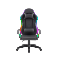 Chaise de jeu informatique économique en cuir mobile avec couleur RGB personnalisable, pivotante à 360 degrés, réglable en hauteur, avec vérin à gaz à 2 étages et pieds coniques
