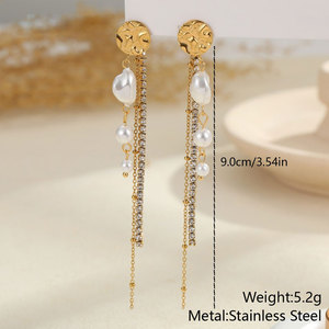 Fashion Wholesale Fine 14k 18k <b>Gold</b> Plated 316L Stainless Steel Pearl Tassel Drop <b>Dangle</b> <b>Gold</b> <b>Earrings</b> for Women - Product Image 5