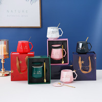 Tasses en céramique créatives tasses à café avec poignée et couvercle tasses en porcelaine en forme de diamant avec boîte-cadeau