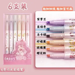 Dual Head Dual Color Shiny Highlighter Marker Pen Colors Kawaii Flash Color-changing Marker Highlighter Pen