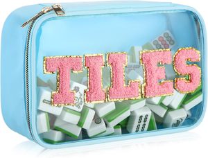 Sac de rangement pour Mahjong de grande capacité, transparent, multifonctionnel, multicolores, avec lettres brodées, pour ranger les tuiles de Mahjong - Product Image 3