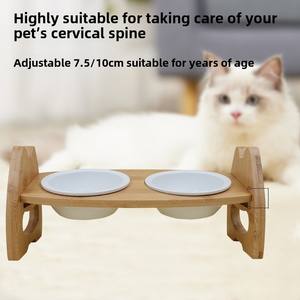 Piccolo cane gatto alimentatore automatico eco-friendly ceramica Pet ciotola doppio collo in legno massello materie plastiche inox nuovo prodotto - Product Image 4