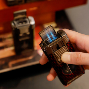 Thời trang phong cách mới sợi carbon hiện đại đôi ngọn lửa nhẹ hơn với V cắt đa chức năng bật lửa - Product Image 3