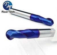 Fraise à bout sphérique en carbure de tungstène HRC55 HRC65, revêtement nano bleu, 4 flûtes, 2 flûtes, tige de 6 mm