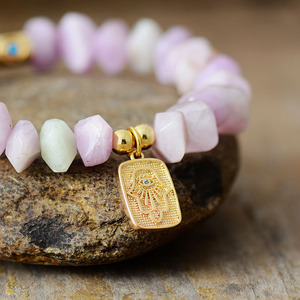Bracelet en pierres naturelles et cristaux, perles violettes, élastique, unisexe, cadeau, bijoux bohèmes, bracelet à breloques fait main - Product Image 3